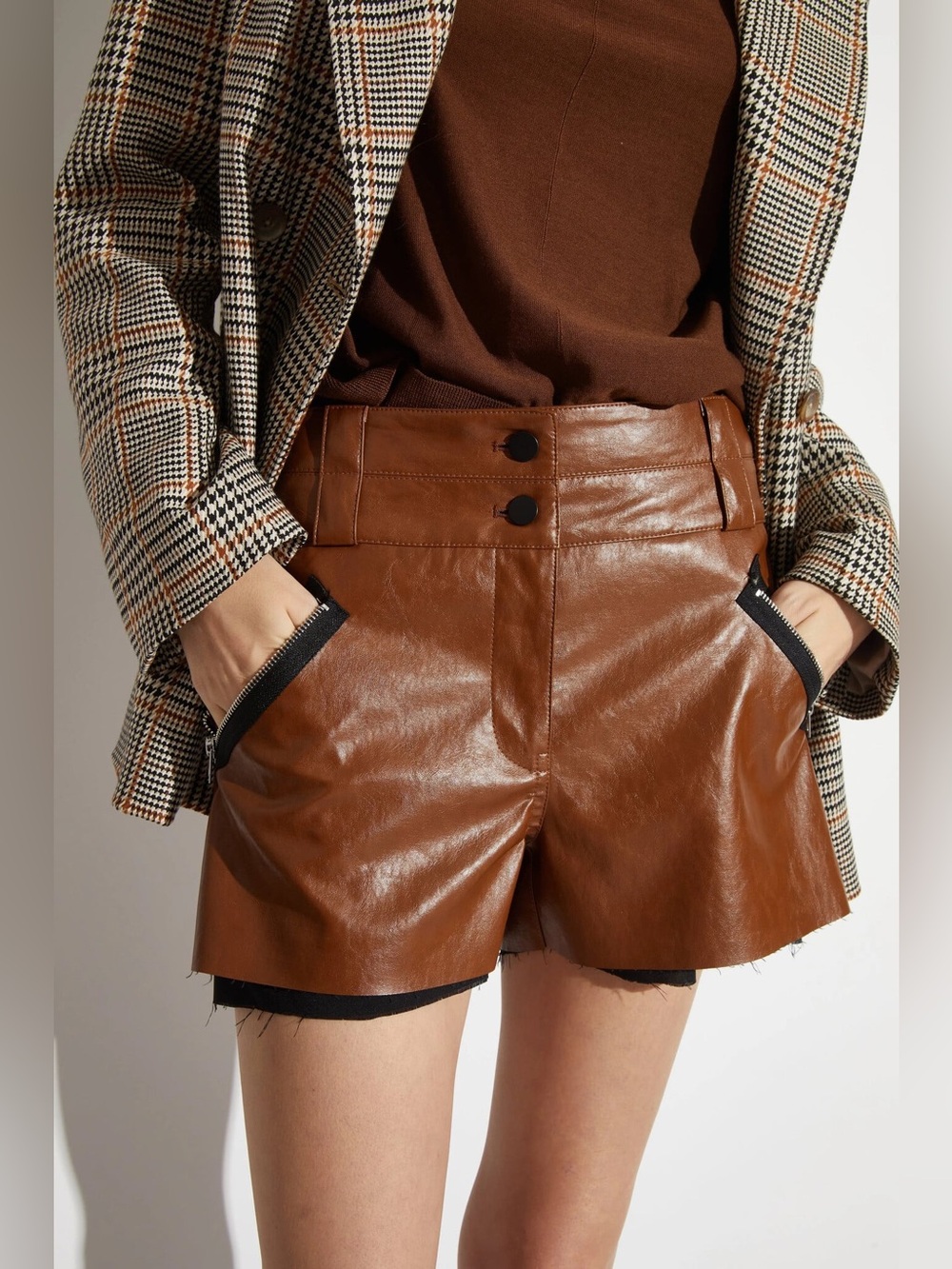 Saint Art Grayson Moto Vegan Leather Short- Cognac Size Large New With Tags
